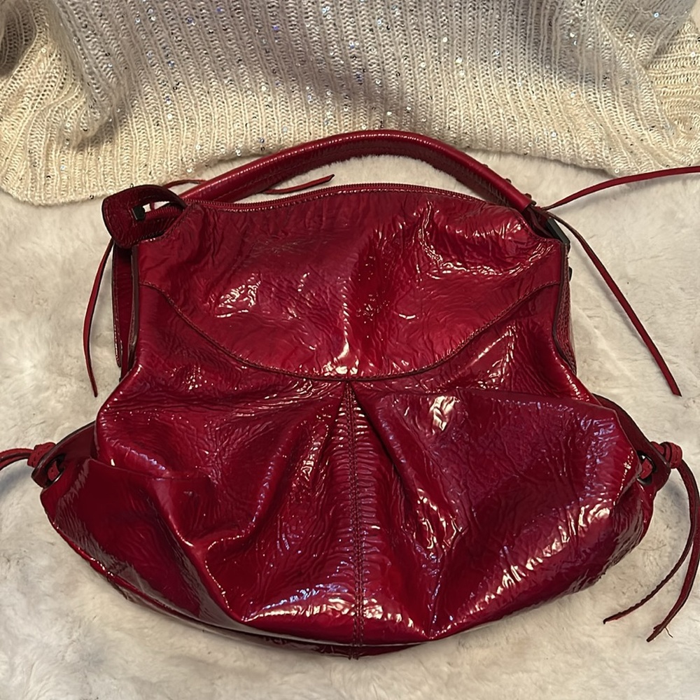 Vintage Red Patent Leather Y2K Top Handle Braided Handbag Purse